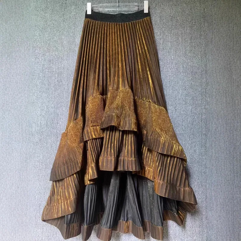 DEAT женская юбка эластичная высокая талия плиссированная нерегулярная