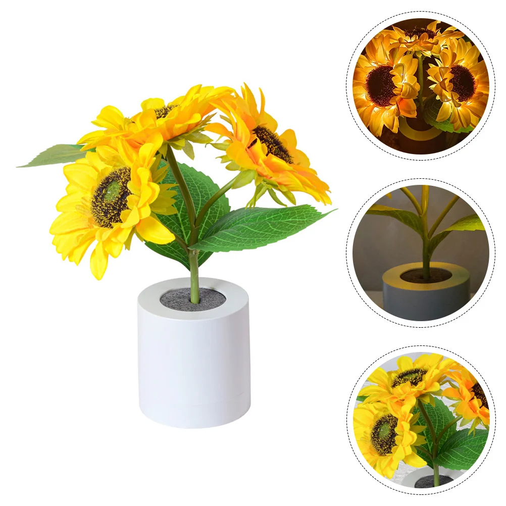 

Yellow Home Decor Night Stand Lamp Bedroom Table Simulation Sunflower Light Ambient Electric Lights Silk Cloth LED Child