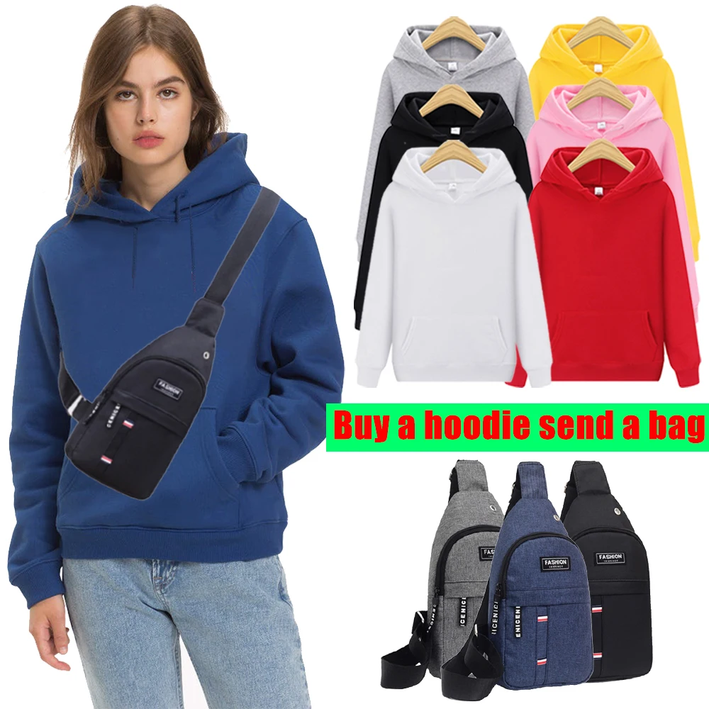 Sudaderas con capucha para mujer, sudadera deportiva cálida, ropa de mujer, sudadera holgada de lana, 7 colores, bolsa de pecho