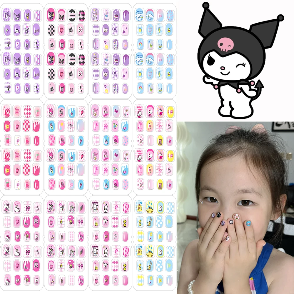 Kuromi Press On накладные ногти Sanrio аксессуары Y2k Kawaii мультяшный дизайн модный съемный