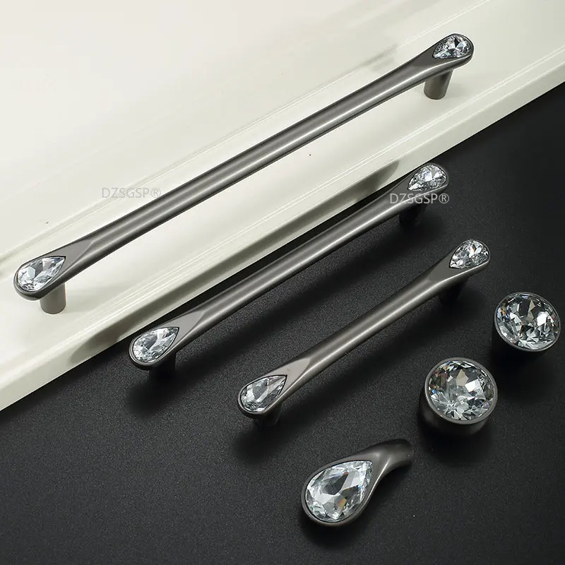 

Zinc Alloy Pearl Black Kitchen Dresser Cabinet Handles Luxury Diamond Crystal Handles Door Knobs Furniture Hardware