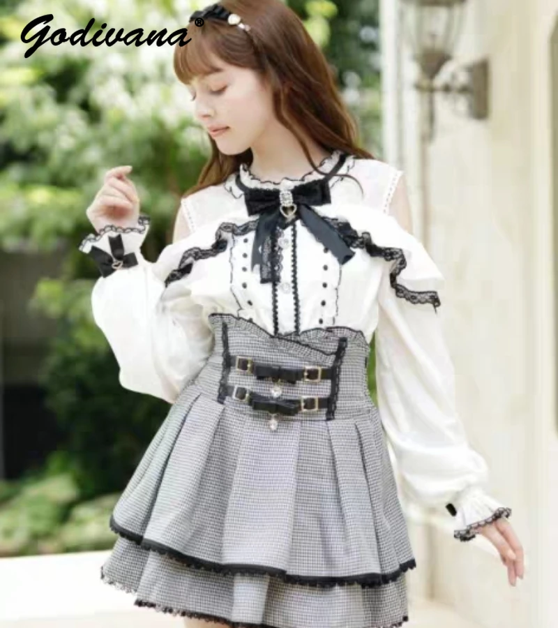 Рубашка в японском стиле для женщин весна-лето Милая Кружевная Сексуальная