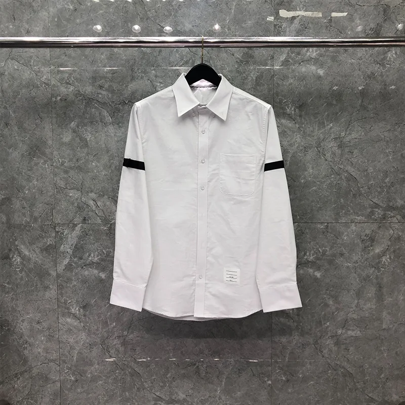 TB Shirt Men's Turn-down Collar Shirt Oxford Long-sleeved Formal White Shirt Shirt Cotton Striped Button Decoration Shirts