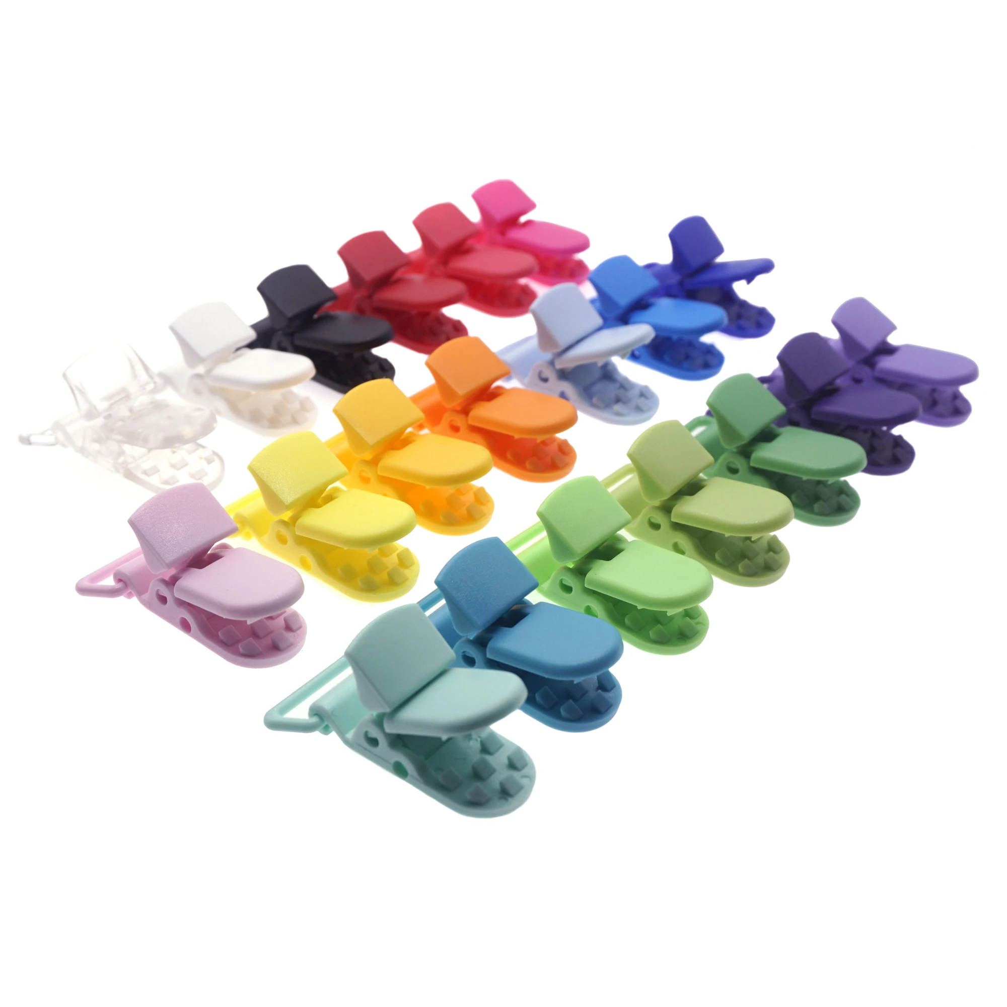 Free Shipping 250pcs 15 Colors Eco-friendly KAM Plastic Pacifier Clips Holder Soother Baby Bib Dummy Clip Chain For 20MM Ribbon