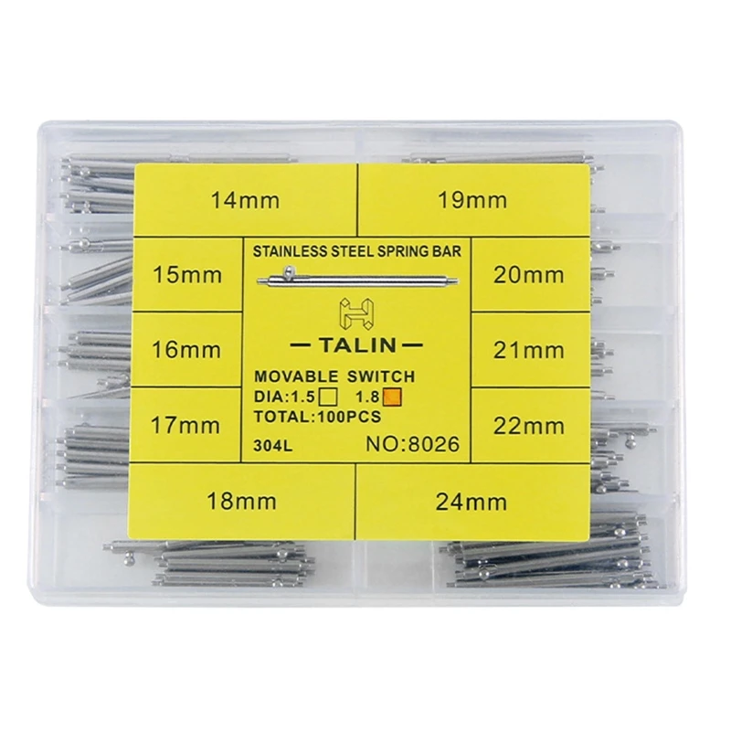 

1 Box Stainless Steel Watch Strap Spring Bars Pins Lugs Links 14-24mm 1.5/1.8mm Wactchmaker Tool Watch Repair Kit