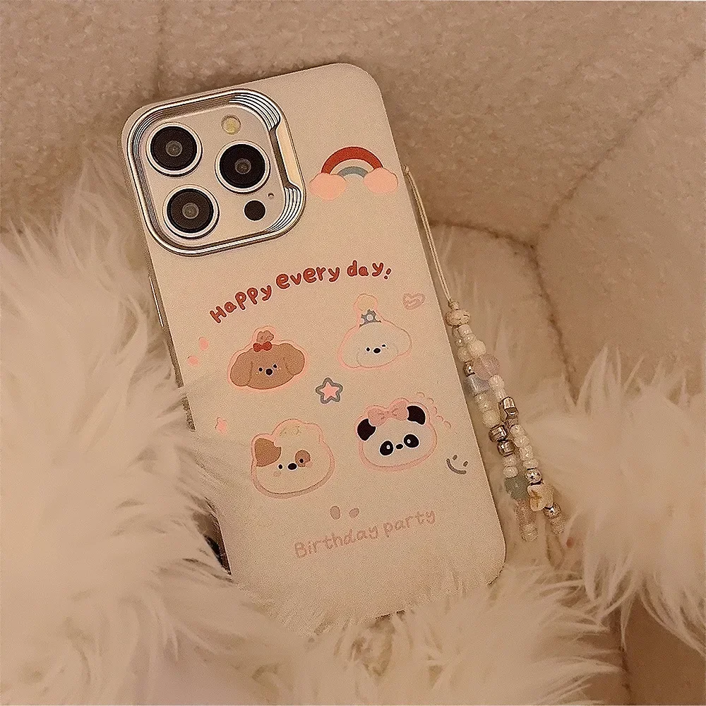 Panda Teddy Chow puppy party art Подвеска Чехол для телефона iPhone 16 15 14 13 12 11 Pro Max Plus Симпатичный