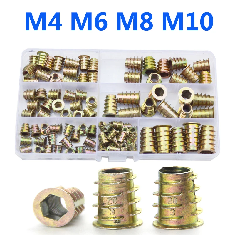 

Furniture Nut 50/105PCS M4 M6 M8 M10 Flanged Hex Drive Head Furniture Nuts Zinc Alloyl Thread For Wood Insert Nut Assortment Kit