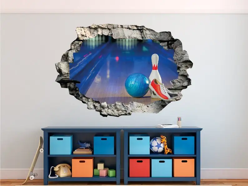 

Bowling 3D Wall Decal Smash Effect - Broken Wall Sticker - Vinyl Wall Decor - Decals for Walls - Stickers 3D Effect