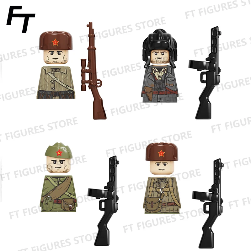 WW2 Series Action Figures Soviet Soldiers Mini Bricks Sniper Tankists Doll Assemble Building Blocks MOC DIY Toys for Children