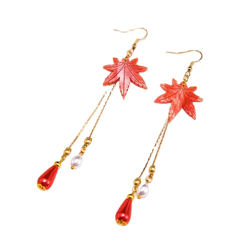 Серьги-цепочки казуха каэдехара Genshin ударопрочные кленовые листья ушной крючок