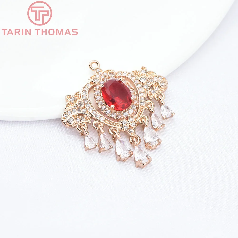 (8998) 2 шт. 23x29 мм 18-каратное золото латунь с цирконом подвески кисточками в стиле