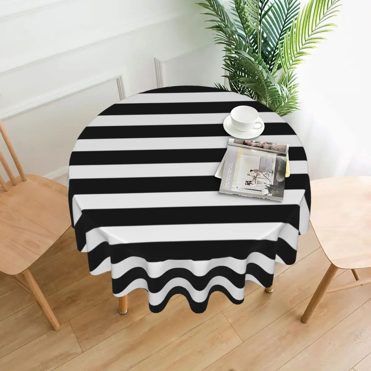 

Classic Retro Stripped Tablecloth Black White Stripes Halloween Elegant Print Table Cover Outside Cheap Polyester Table Cloth