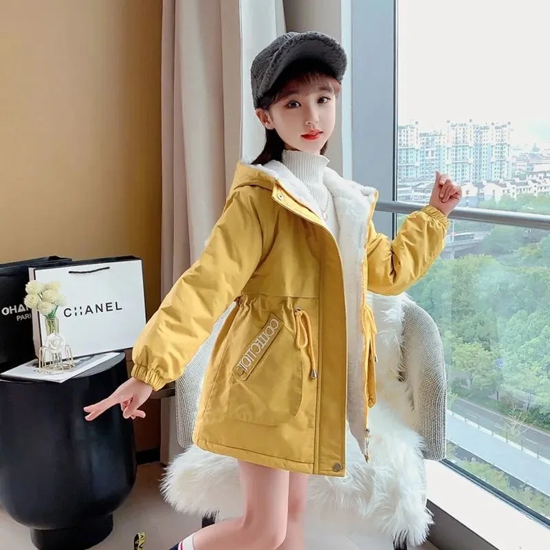 

Children`s Plush Padded Jacket for Girls Outerwear Autumn Winter Coat Long Cotton Parkas Windbreaker Teenager girl Kids Clothes