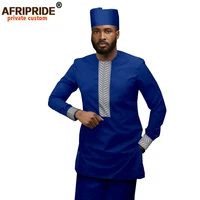 mens causal african clothing dashiki printed traditional set tribal shirt pant and hat 3 piece wax outfits afripride a2016018