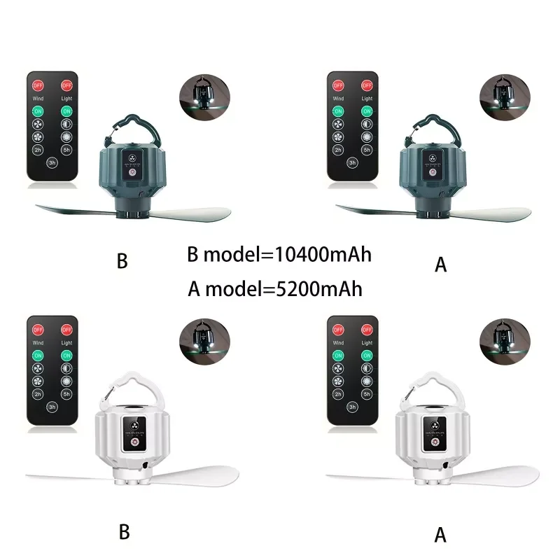 

5200/10400mAh Rechargeable Remote Control Timing Camping Fan 3 Gears Ceiling Fan Dropship