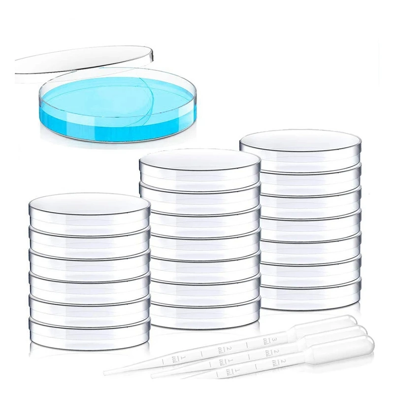 

20PCS Sterile Petri Dishes With Lid 90Mm Dia X 15Mm Deep With 10 2Ml Transfer Pipettes And 10 3Ml Transfer Pipettes