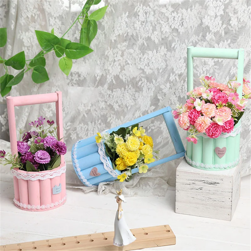 

Simple European Wooden Handmade Flower Basket Living Room Dried Flower Pot Office Desktop Ornament Home Decoration Furnishings