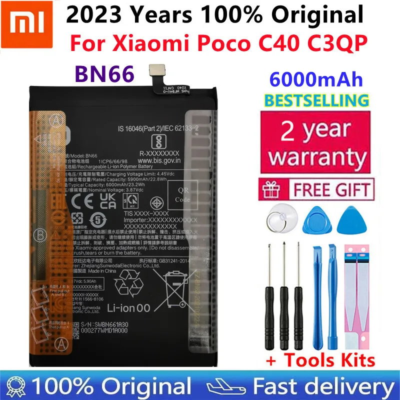 

100% Original New High Quality Replacement Battery BN66 For Xiaomi Mi POCO C40 Rechargeable Phone 6000mAh Batteries Bateria