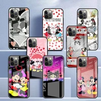 glass case for apple iphone 13 11 pro max 12 mini xs se 2020 xr 7 8 plus x 6 6s tempered back phone cover mickey and minnie cute