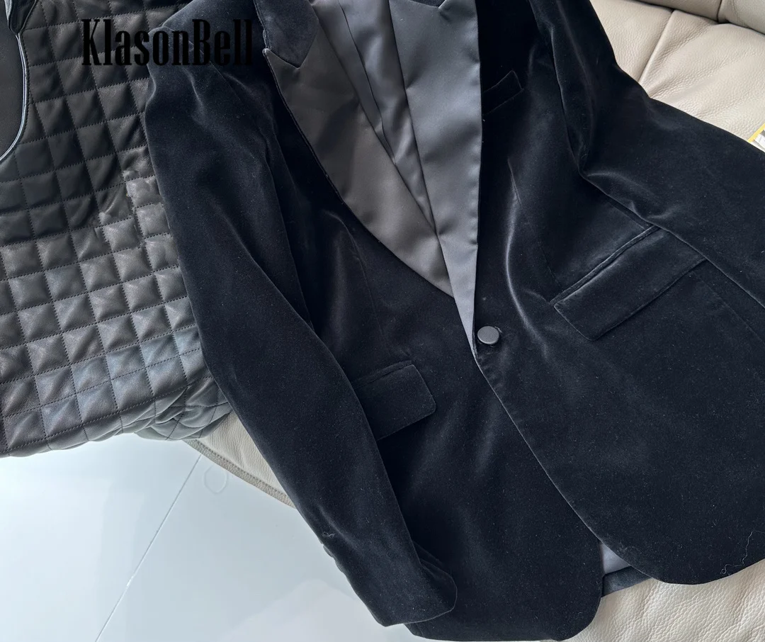 10.10 KlasonBell Женская одежда Темпераментные подплечники Бархатный пиджак на одной