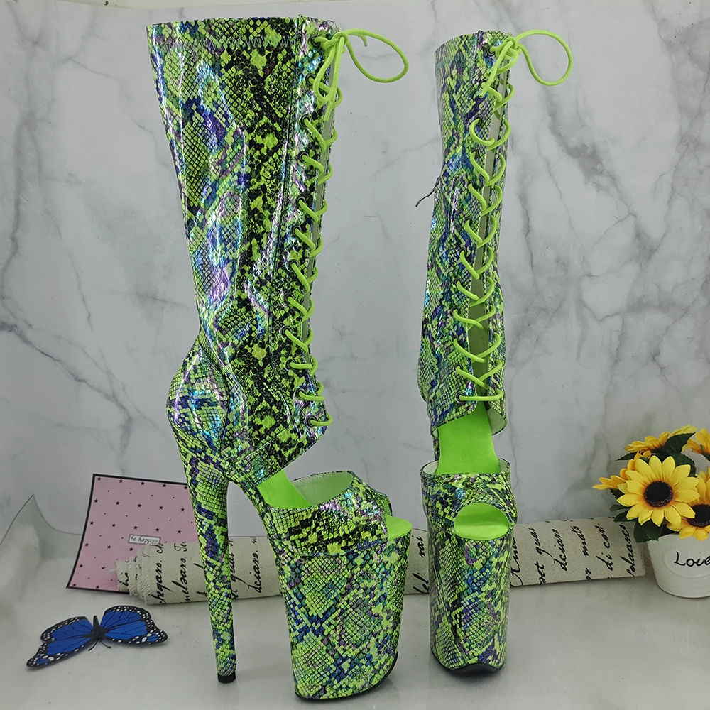 Leecabe Green Snake PU 23CM/9inches Pole dancing platform Pole Dance boots