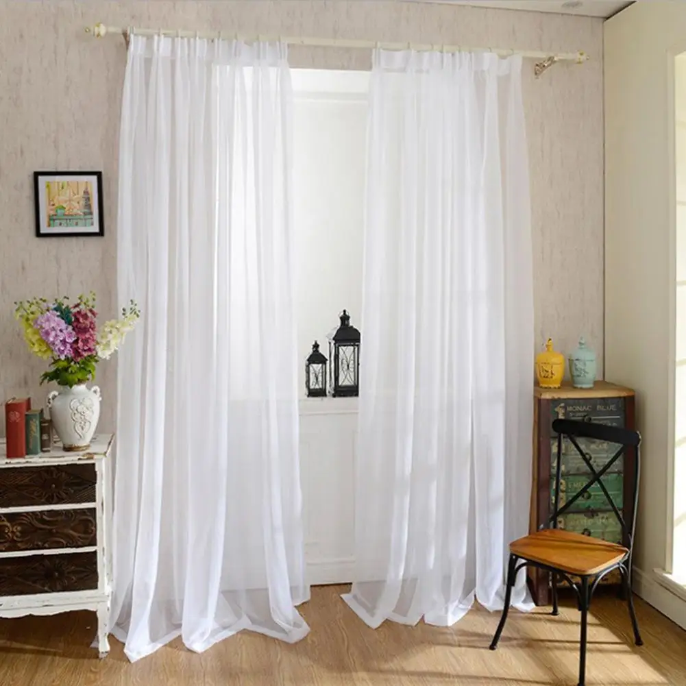 

Curtain for Living Room Bedroom pure color cotton curtains tulle fabrics custom gauze semi-shading White Yarn for Living Room