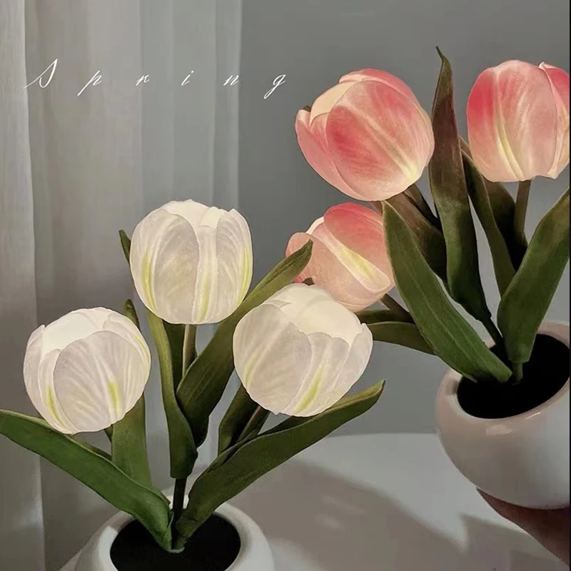 Led Tulip Lamp Night Light Interior Decoration Table Lamp Led Simulation Tulip Flowerpot Atmosphere Night Lamp Gift Potted Plant