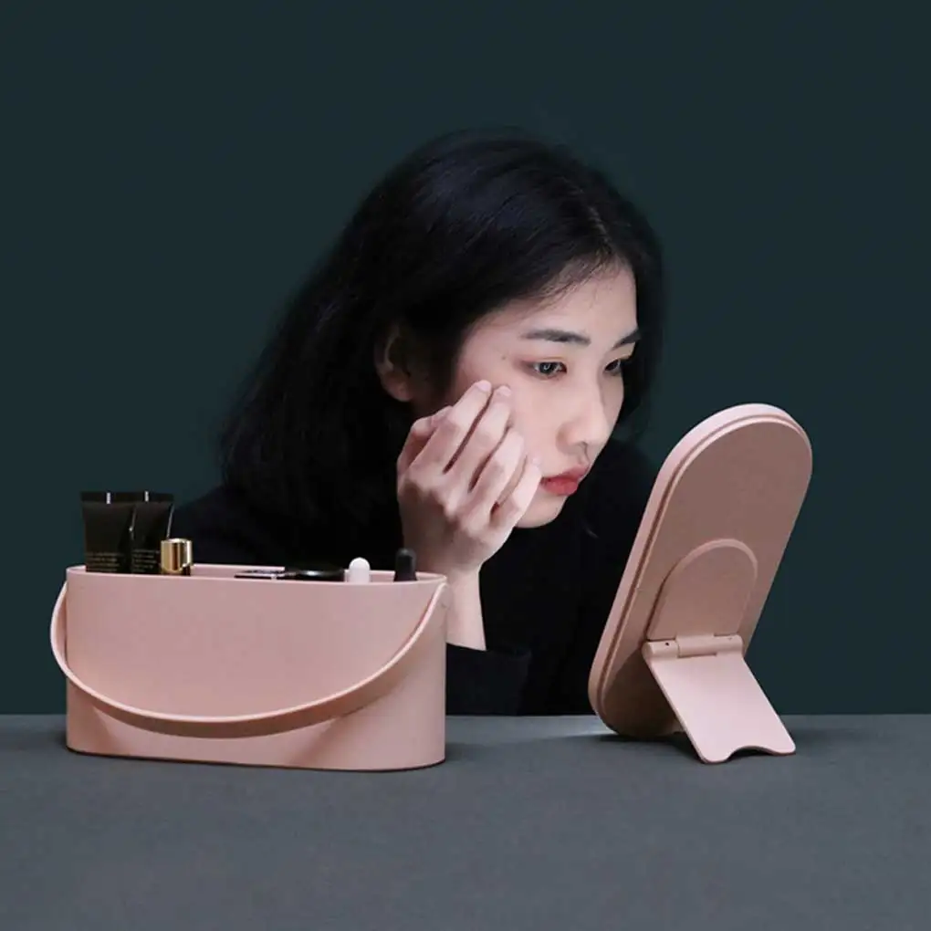 

Cosmetics Organizer Storage Box Mirror Portable Make Up Case Bedroom