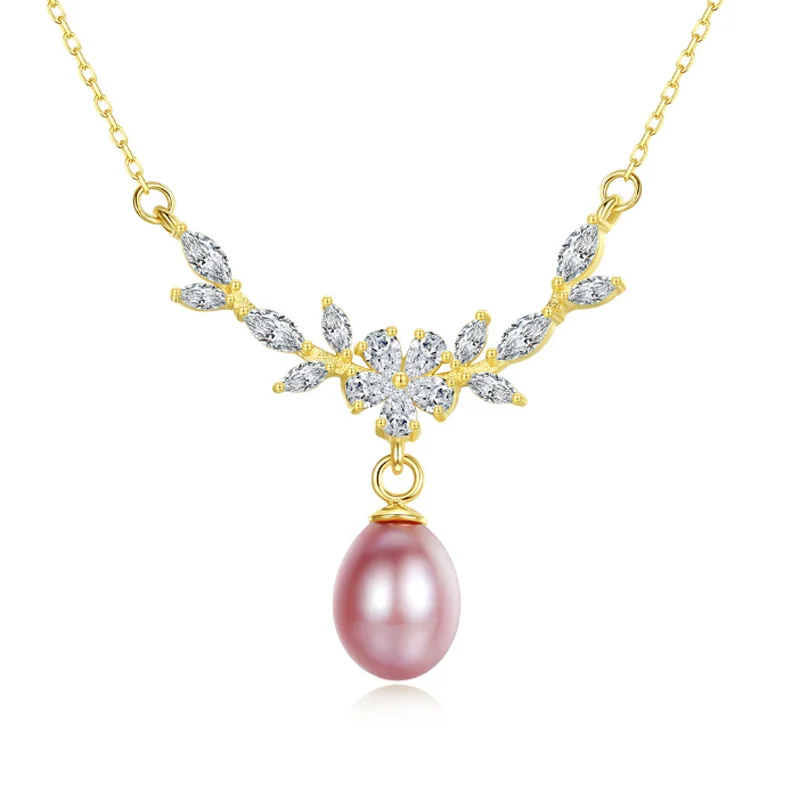 

MeiBaPJ New Fashion Natural Freshwater Pearl Flower Pendant Necklace 925 Sterling Silver Fine Wedding Jewelry for Women