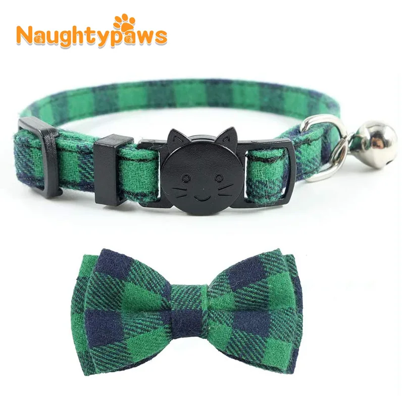 

Cat Collar Breakaway with Bell and Bow Tie, Plaid Design Adjustable Safety Kitty Kitten Collars