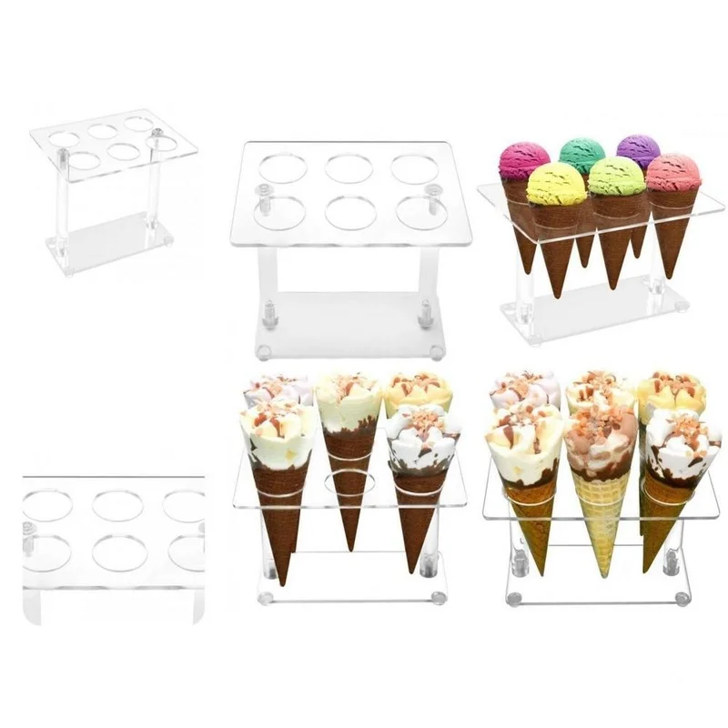 

Ice Cream Cone Stand Cupcake Dessert Display Holder Acrylic Transparent Rack for Hand Roll Waffles Wedding Baking Accessories