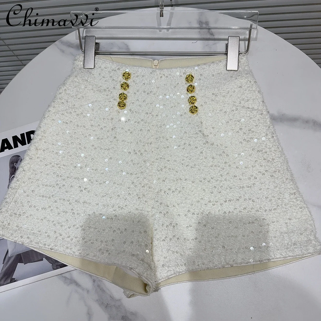 Новые зимние модные двубортные шорты с металлической пряжкой яркие шелковые