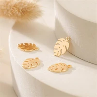 new creative real gold color plated stainless steel leaves charms for diy earrings necklace pendant jewelry making accessories
