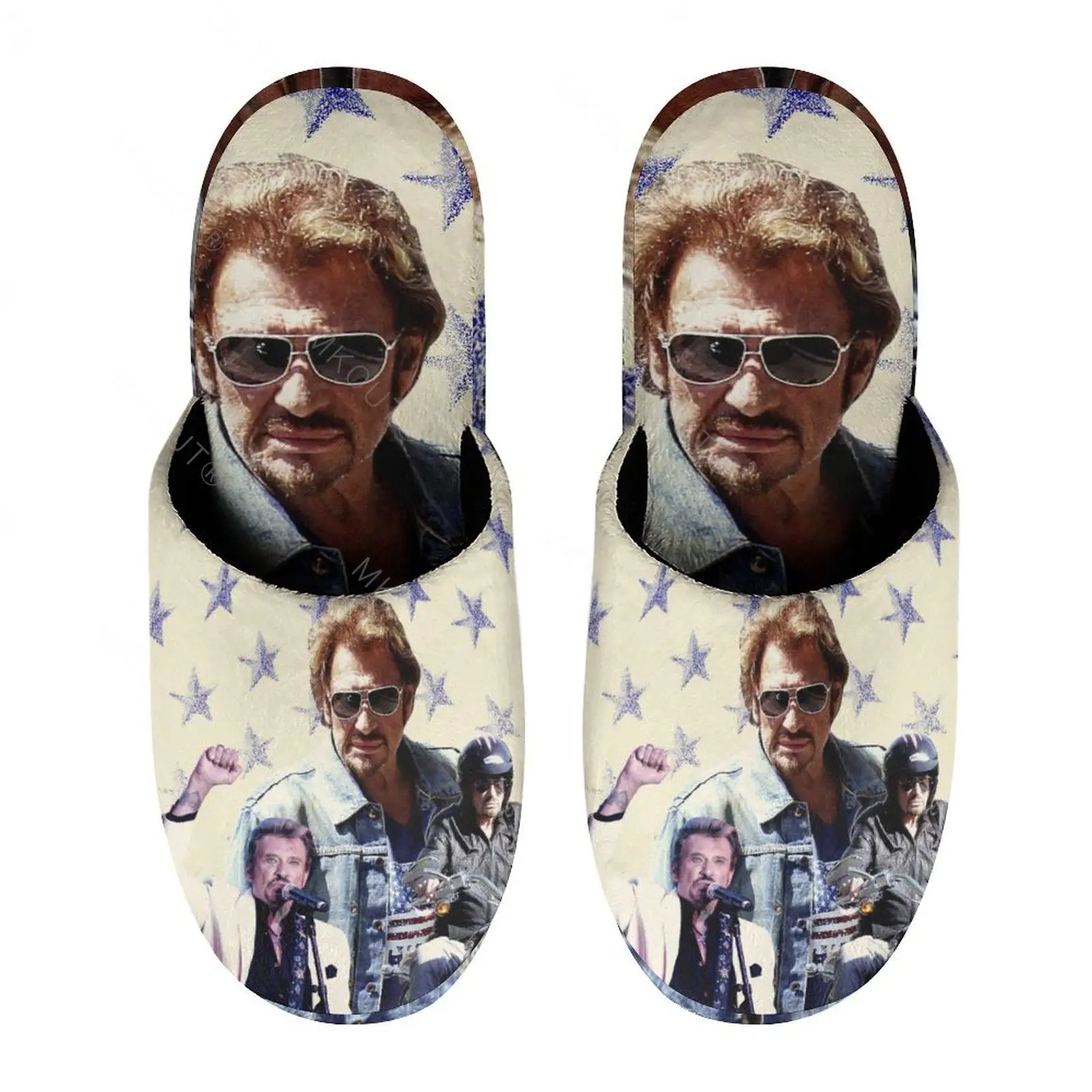 

Johnny Hallyday (12) Warm Cotton Slippers For Men Women Thick Soft Soled Non-Slip Fluffy Shoes Indoor House Slippers Shoe