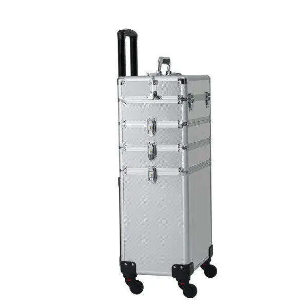 

4-in-1 Draw-bar Style Interchangeable Aluminum Rolling Makeup Case Silver