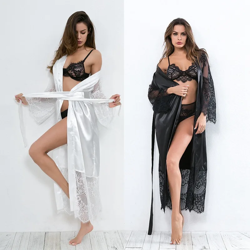 

Lace Bathrobes Kimono Nightwear Pyjamas Women Bridesmaid Half Sleeveless Sexy Robe Sleepwear Robe Pajamas Robes With