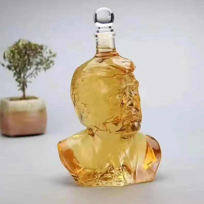 

750ml Trump Wiisky Bottle Glass Jars With Lids Small French Style Dispenser Honey Brandy Wine Container Wedding Gift Bar