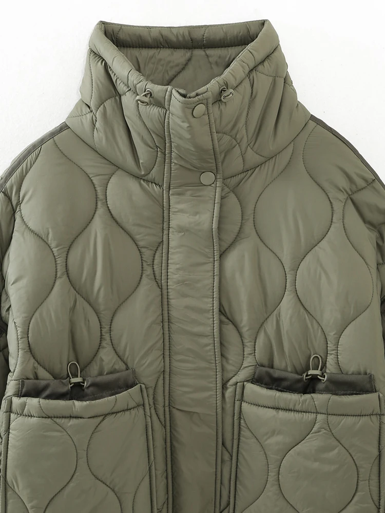 PAILETE Women 2023 fashion with drawstrings thick warm jacket coat vintage high collar long sleeve female outerwear chic tops