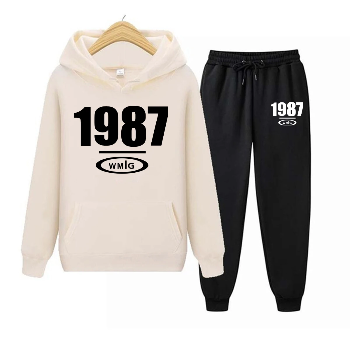 

Комплект из двух предметов для женщин и мужчин, толстовка с капюшоном и штаны, осенне-зимний свитшот с капюшоном, спортивные брюки, свободны...