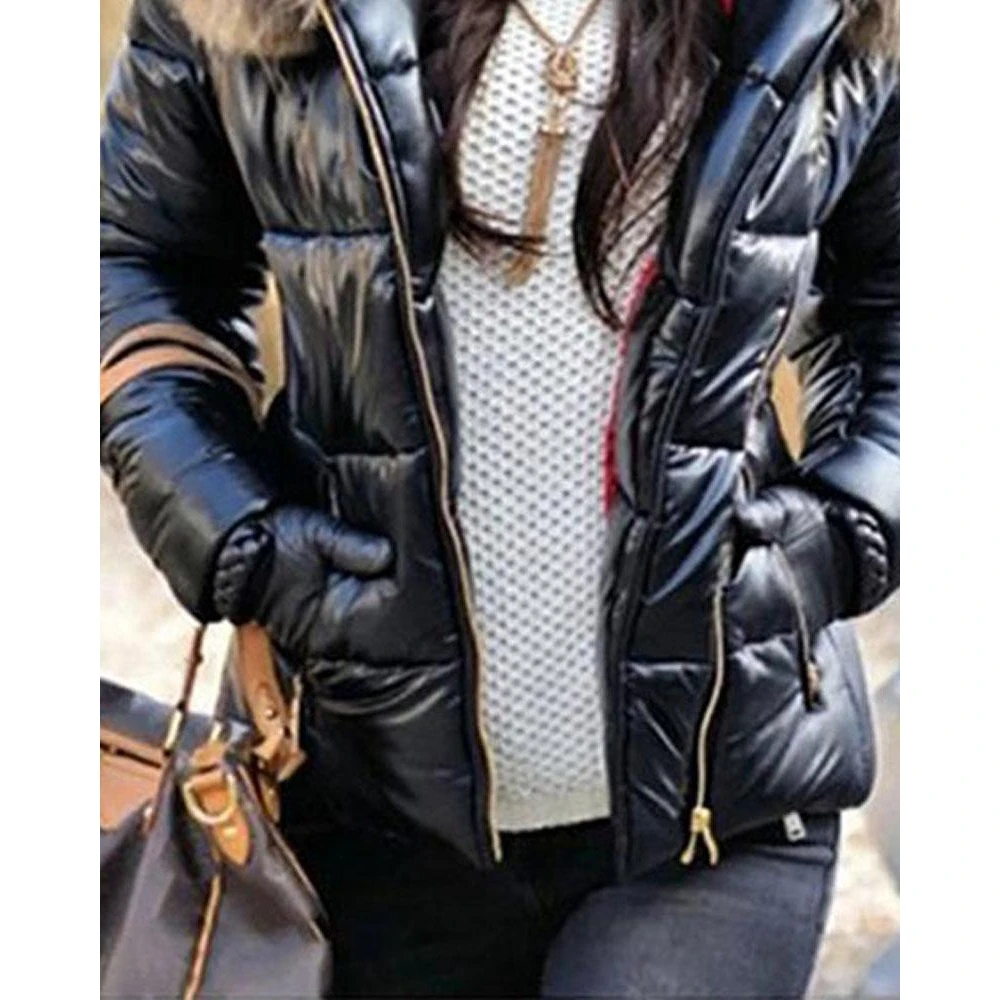 2022 Winer Women Long Sleeve Zip Up Fuzzy Hooded Puffer Coat Warm Casual Coat New Fashion Women Outfits Winter jacket Outwear