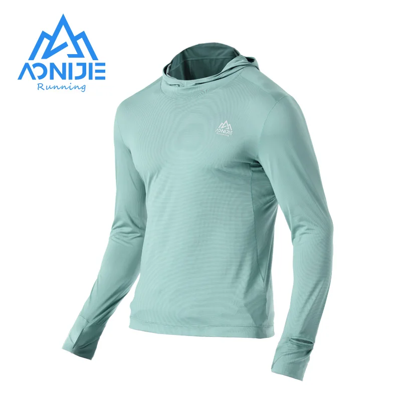 AONIJIE Man Male Quick Drying Sports T-shirt Hooded Long Sleeves With Watch Finger Hole For Running Hiking Jogging Sportswear