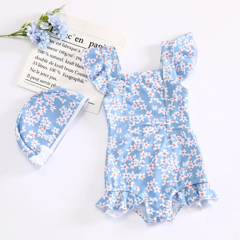 

2022 New Girls Swimsuits One Piece Floral Print Backless Bow Swimwear 1-6years Kids for Hot Spring Beachwear Children Swimsuits
