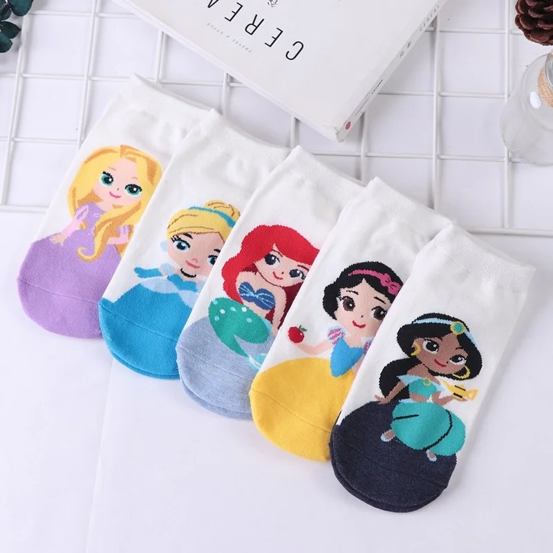 

New Cotton Socks 5 Pairs/packet Women Socks Cartoon Snow White Mermaid Socks Sports Boat Socks Cute Girl Short Socks Wholesale