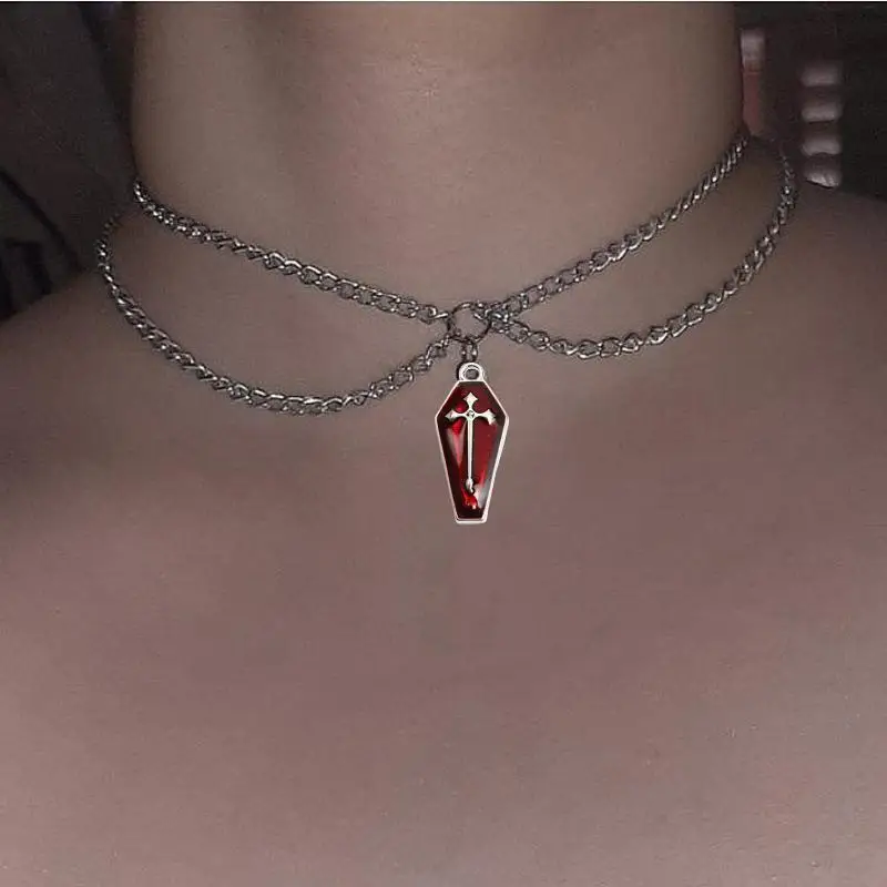 Женское ожерелье с подвеской Goth черное крестом в гробу подвеска-чокер стиле панк