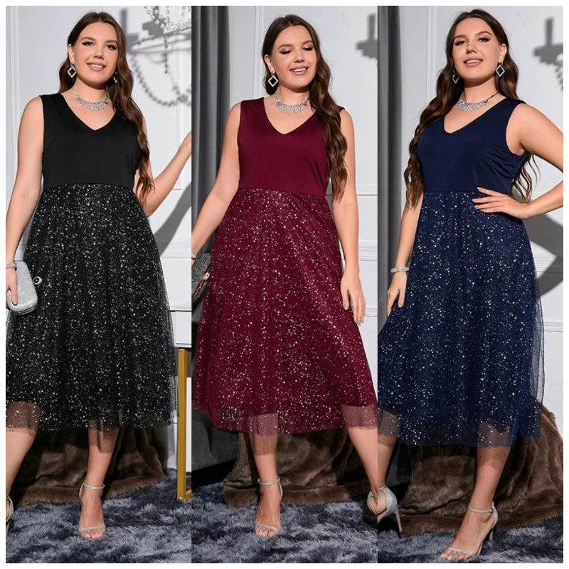 

Summer Dress Women's Midi Slim Polka Dot Midi Dress Sleeveless V-Neck Temperament One-piece Sexy Elegant Cocktail Dress
