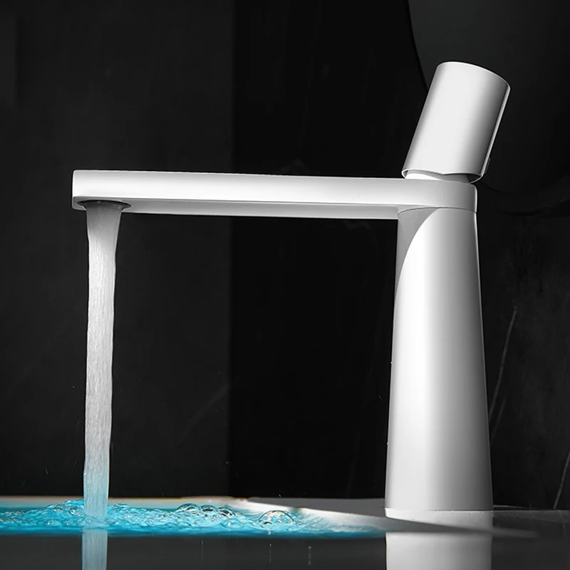 

White Bathroom Sink Mixer Tap Deck Mounted Basin Faucet Single Handle Brass Tapware Washbasin Mixer Taps Hot Cold Sink Faucets