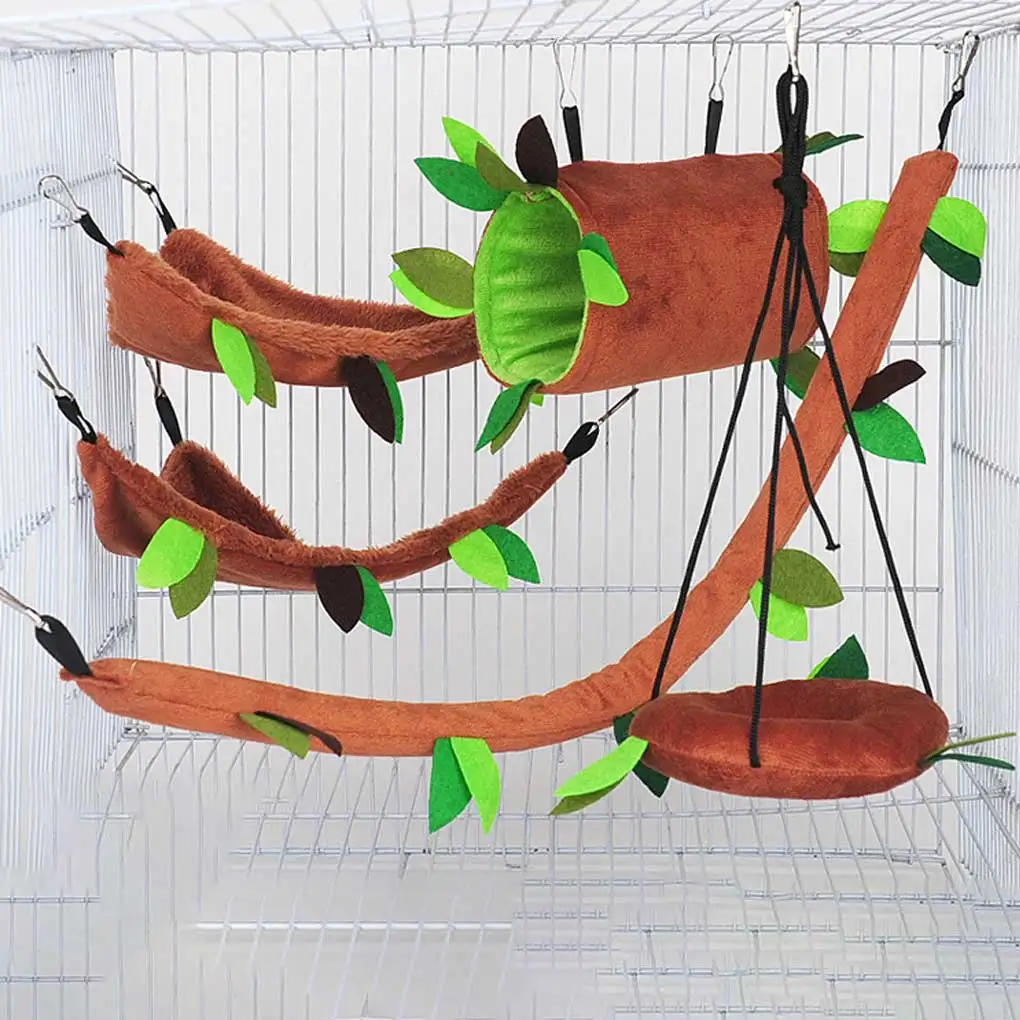 

5 Pcs Small Pet Ropeway Nest Forest with Metal Hook Hamster Round Sewing Hammock Climbing Leaf Bed Pets Supplies