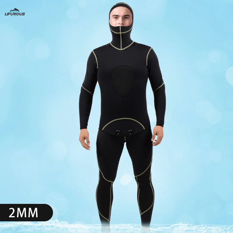 2MM Neoprene Men Full Body Water Sport Scuba Snorkel Diving Suit Hooded Two Pieces Surfing Jellyfish UnderWater Hunting Wet Suit