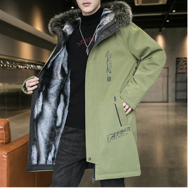 UHYTGF Thicken Warm Winter Coat Men's Quality Lamb Cashmere Down Cotton Hooded Windproof Parkas Jackets Male Youth Overcoat 154