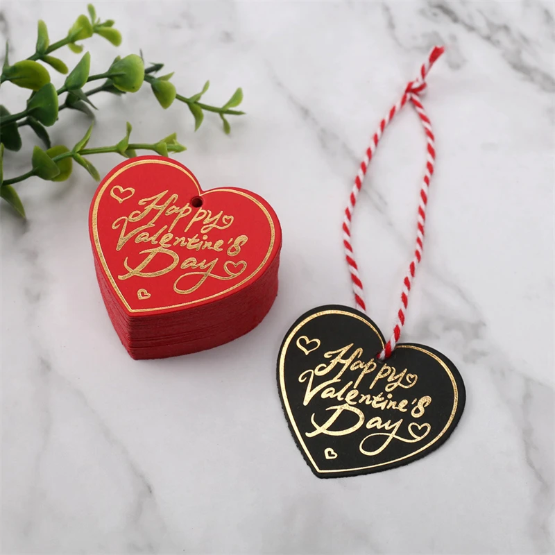 

100pcs 4.5x5cm White Gold Stamping Happy Valentine's Day Hang Tag Wedding Gift Box Decor Card Valentine's Day Gift Lables Invit